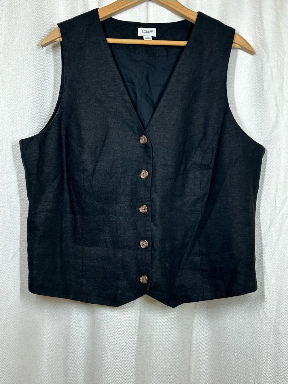 J. Crew Black Vest Linen Blend Button Front Tailored Size 16 Plus Size